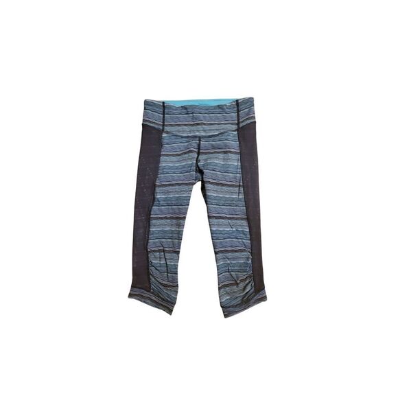 Lululemon Stop‎ At Nothing Crop Stripe Mesh Blue Black Leggings Size 6 - Picture 1 of 9